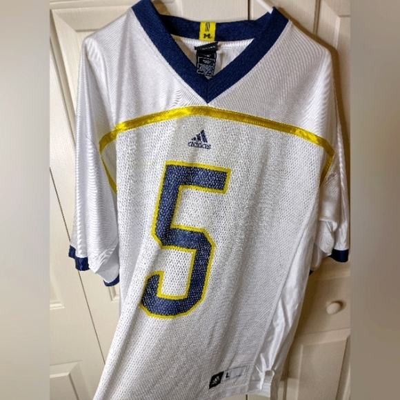 EUC men’s L Adidas University of Michigan white/blue/gold football jersey - Picture 1 of 5